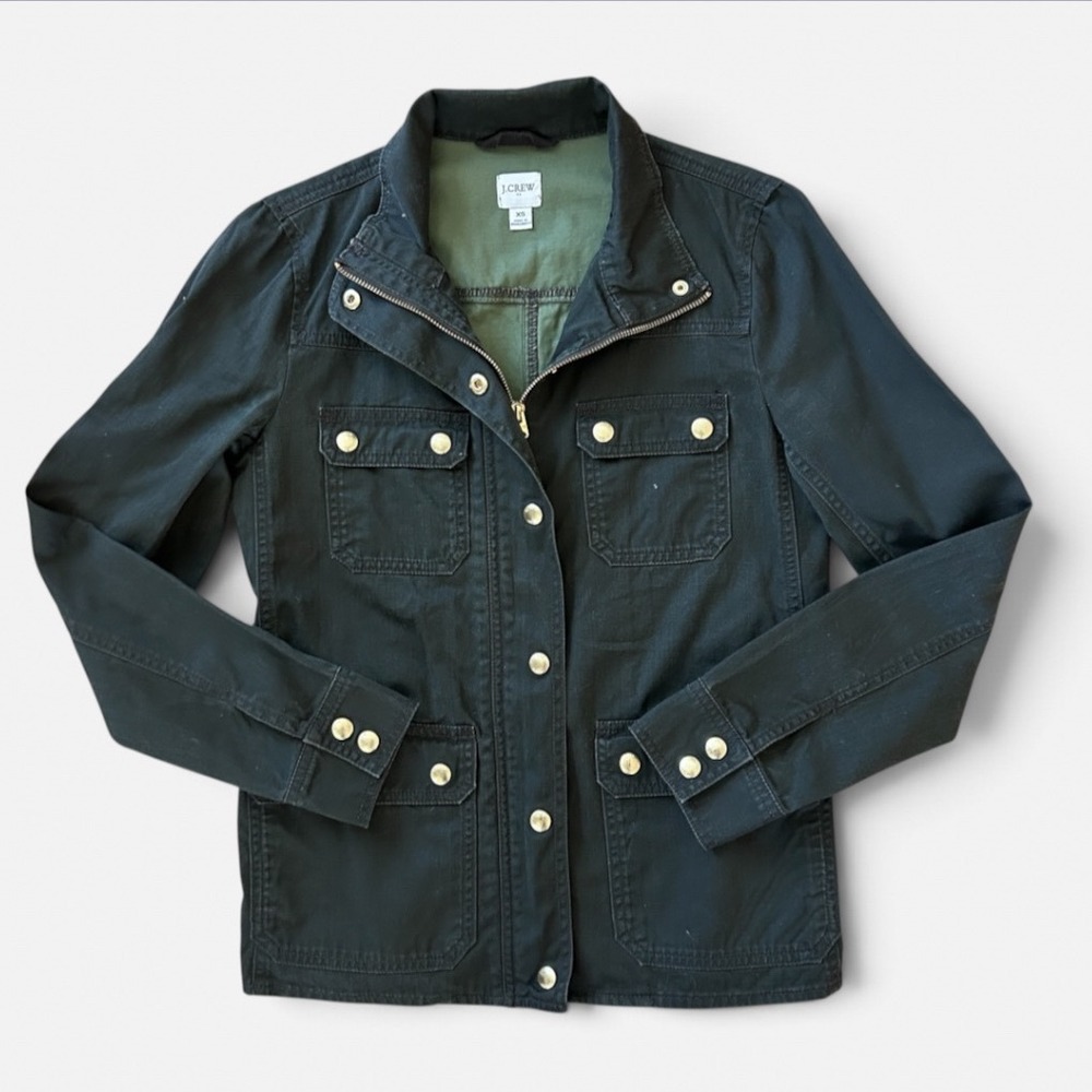 J.Crew Womens Field Jacket Dark Olive Green Gold Hardware XS Utility Military